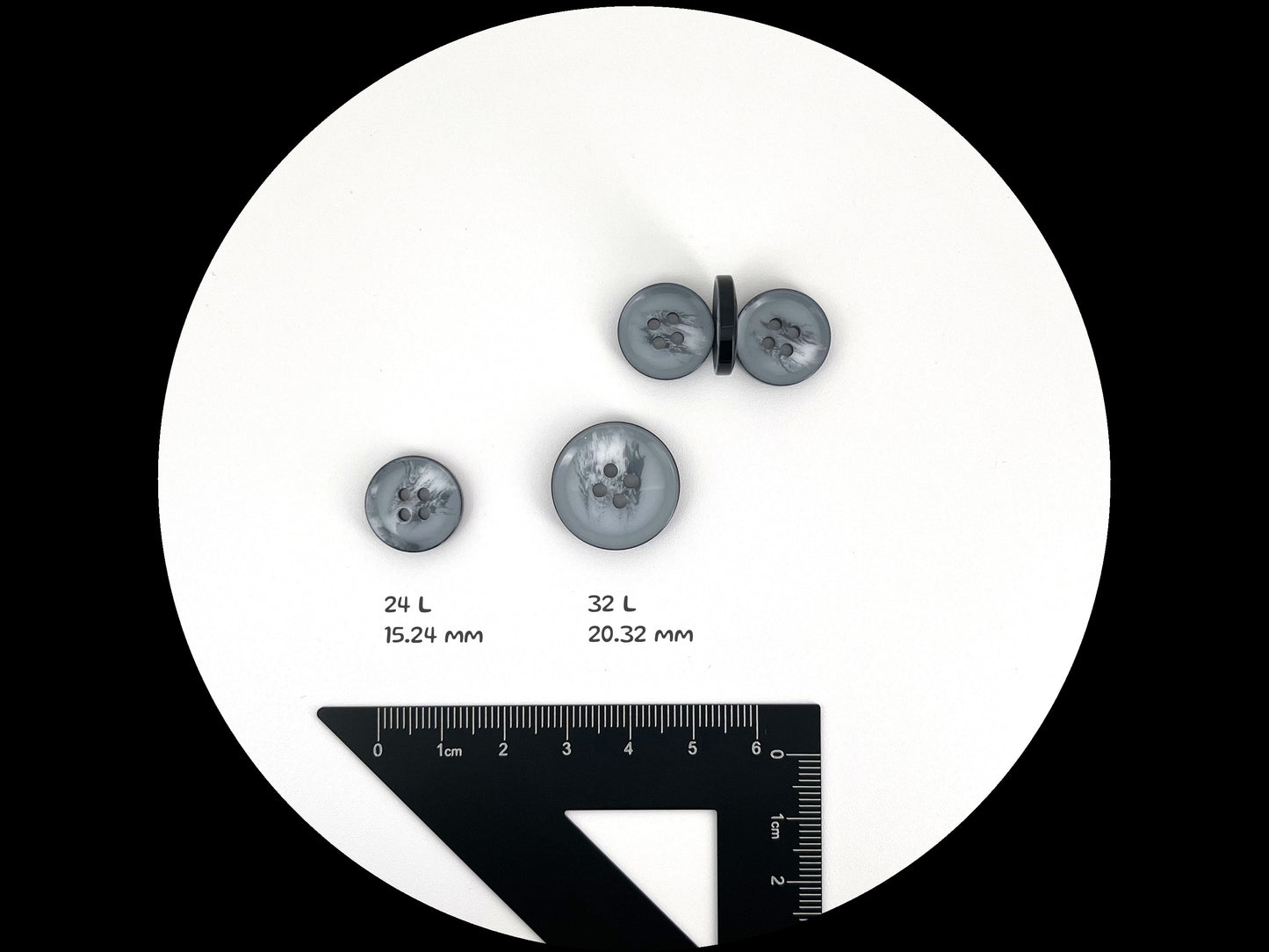 White & Grey Horn Imitation Buttons, Sprayed in Contrast Color, 15mm & 20mm (24L & 32L). 4-Hole Sew On for Suits, Pants, Coats & Jackets