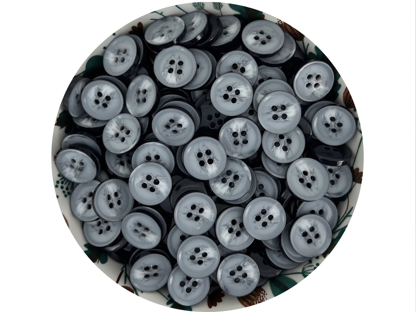 White & Grey Horn Imitation Buttons, Sprayed in Contrast Color, 15mm & 20mm (24L & 32L). 4-Hole Sew On for Suits, Pants, Coats & Jackets