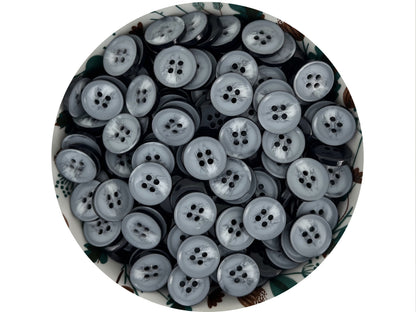 White & Grey Horn Imitation Buttons, Sprayed in Contrast Color, 15mm & 20mm (24L & 32L). 4-Hole Sew On for Suits, Pants, Coats & Jackets