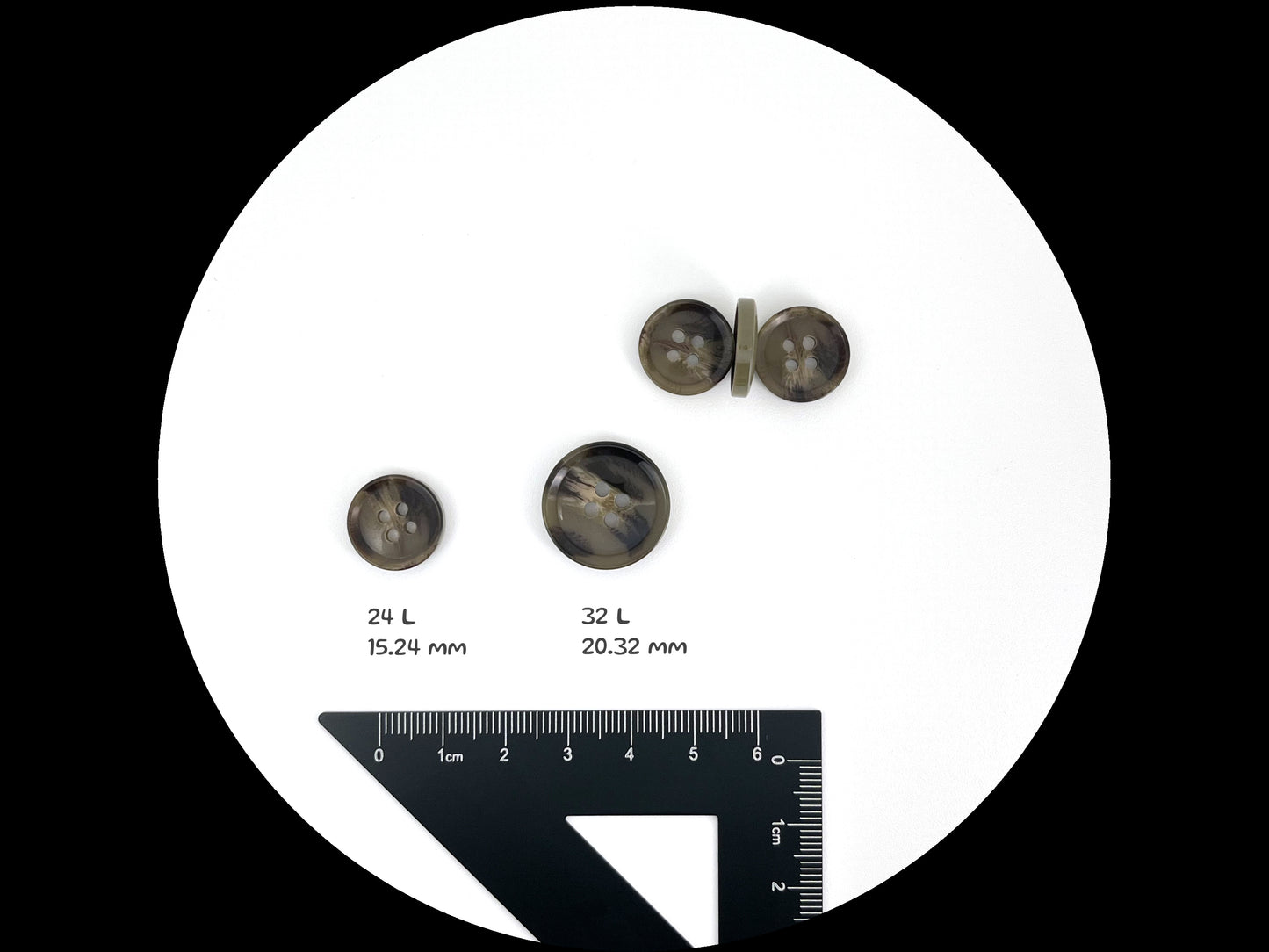 Green & Brown Horn Imitation Buttons, Sprayed in Contrast Color, 15mm & 20mm (24L & 32L). 4-Hole Sew On for Suits, Pants, Coats & Jackets