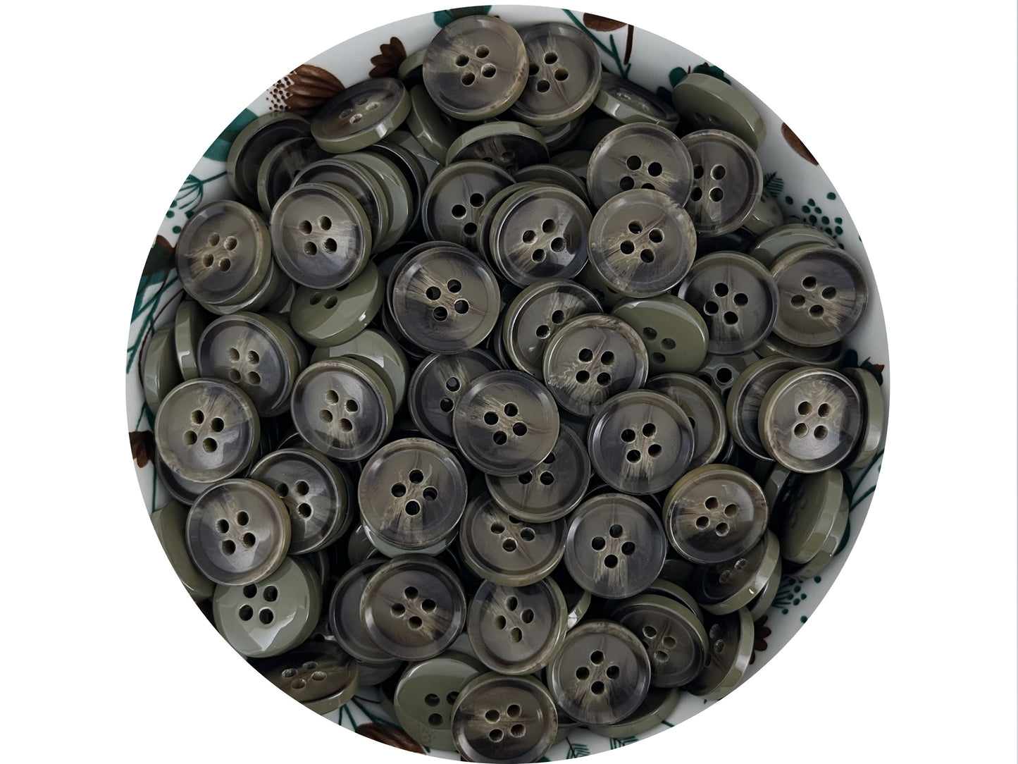 Green & Brown Horn Imitation Buttons, Sprayed in Contrast Color, 15mm & 20mm (24L & 32L). 4-Hole Sew On for Suits, Pants, Coats & Jackets