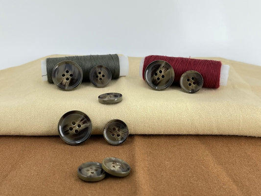 Green & Brown Horn Imitation Buttons, Sprayed in Contrast Color, 15mm & 20mm (24L & 32L). 4-Hole Sew On for Suits, Pants, Coats & Jackets
