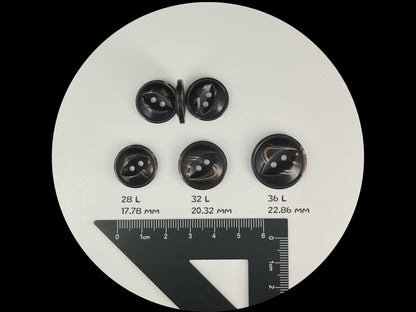 Black Fish Eye Pearl Imitation Buttons, Multi-Colored, 18-23mm (28L, 32L & 36L). 2-Hole Sew On for Jackets, Coats, Apparel, Crafts