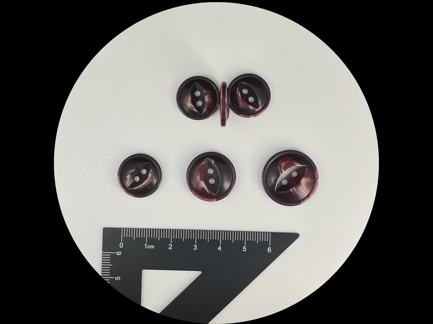 Dark Purple Fish Eye Pearl Imitation Buttons, Multi-Colored, 18-23mm (28L, 32L & 36L). 2-Hole Sew On for Jackets, Coats, Apparel, Crafts