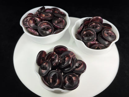 Dark Purple Fish Eye Pearl Imitation Buttons, Multi-Colored, 18-23mm (28L, 32L & 36L). 2-Hole Sew On for Jackets, Coats, Apparel, Crafts