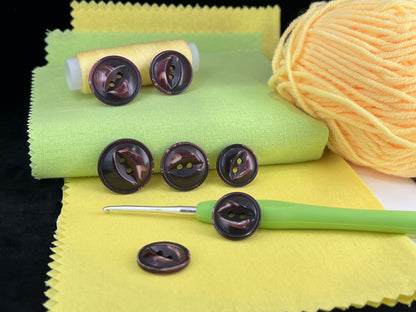 Dark Purple Fish Eye Pearl Imitation Buttons, Multi-Colored, 18-23mm (28L, 32L & 36L). 2-Hole Sew On for Jackets, Coats, Apparel, Crafts