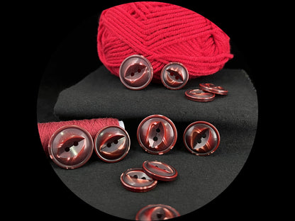 Bordeaux Red Fish Eye Pearl Imitation Buttons, Multi-Colored, 18-23mm (28L, 32L & 36L). 2-Hole Sew On for Jackets, Coats, Apparel, Crafts