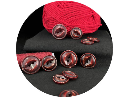 Bordeaux Red Fish Eye Pearl Imitation Buttons, Multi-Colored, 18-23mm (28L, 32L & 36L). 2-Hole Sew On for Jackets, Coats, Apparel, Crafts