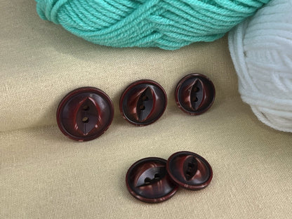 Bordeaux Red Fish Eye Pearl Imitation Buttons, Multi-Colored, 18-23mm (28L, 32L & 36L). 2-Hole Sew On for Jackets, Coats, Apparel, Crafts