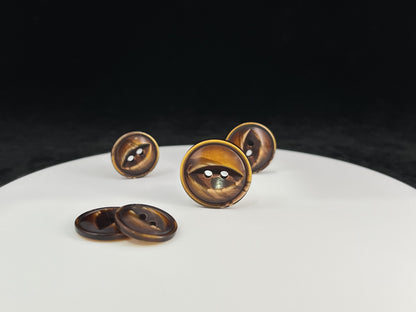 Golden Brown Fish Eye Pearl Imitation Buttons, Multi-Colored, 18-23mm (28L, 32L & 36L). 2-Hole Sew On for Jackets, Coats, Apparel, Crafts