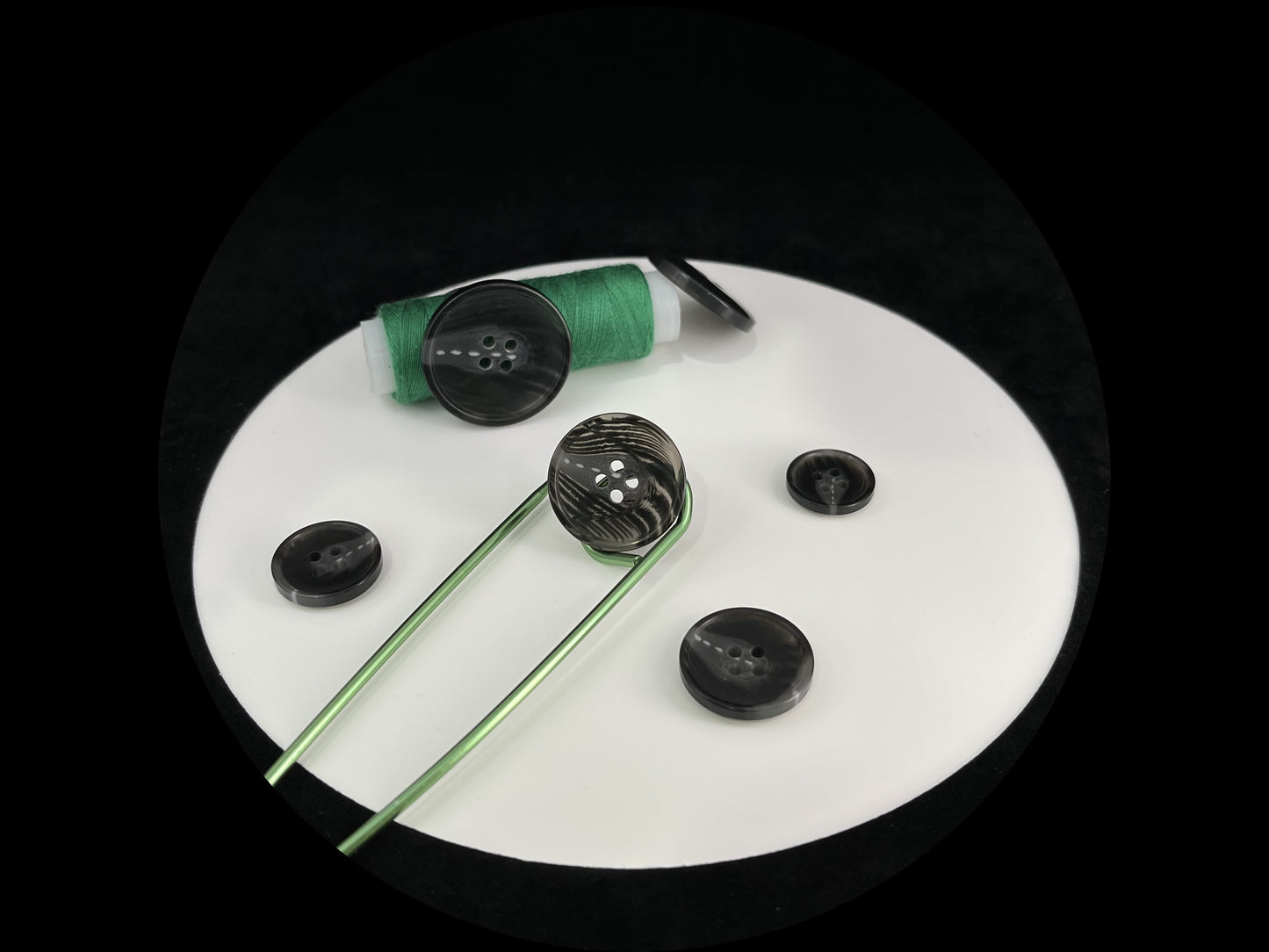 Black Horn Imitation Resin Buttons, 15-28mm (24L-44L). 4-Hole Sew On for Suits, Pants, Dresses, Coats, Jackets & Sweaters