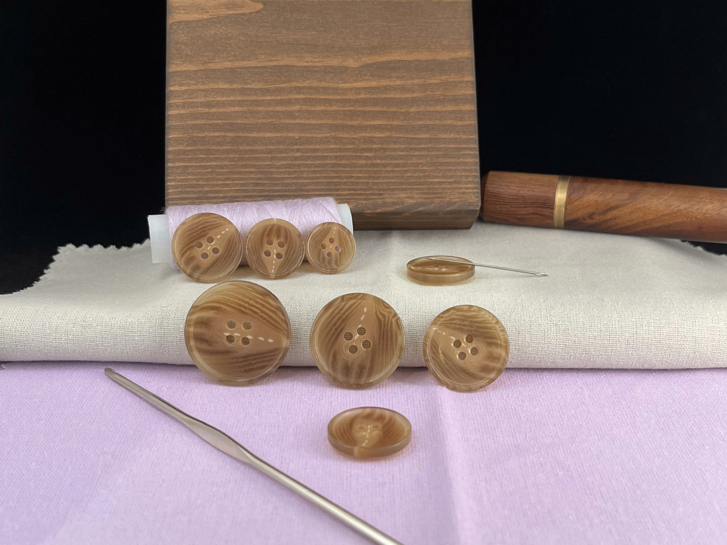 Brown Horn Imitation Resin Buttons, 15-28mm (24L-44L). 4-Hole Sew On for Suits, Pants, Dresses, Coats, Jackets & Sweaters