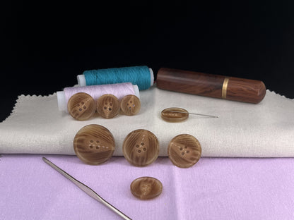 Brown Horn Imitation Resin Buttons, 15-28mm (24L-44L). 4-Hole Sew On for Suits, Pants, Dresses, Coats, Jackets & Sweaters