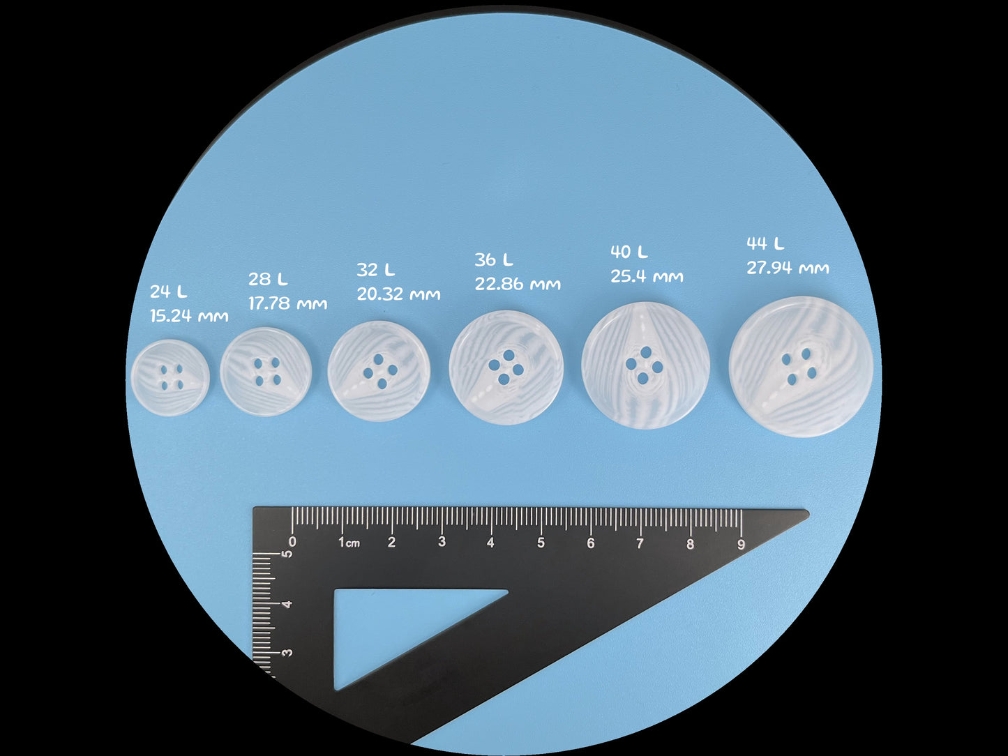 White Horn Imitation Resin Buttons, 15-28mm (24L-44L). 4-Hole Sew On for Suits, Pants, Dresses, Coats, Jackets & Sweaters