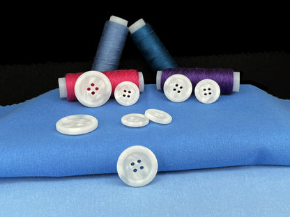 White Horn Imitation Buttons, Two Tones, 15-25mm (24L-40L). 4-Hole Sew On for Suits, Pants, Dresses, Coats, Jackets & Sweaters