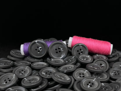 Black Horn Imitation Buttons, Two Tones, 15-25mm (24L-40L). 4-Hole Sew On for Suits, Pants, Dresses, Coats, Jackets, Sweaters
