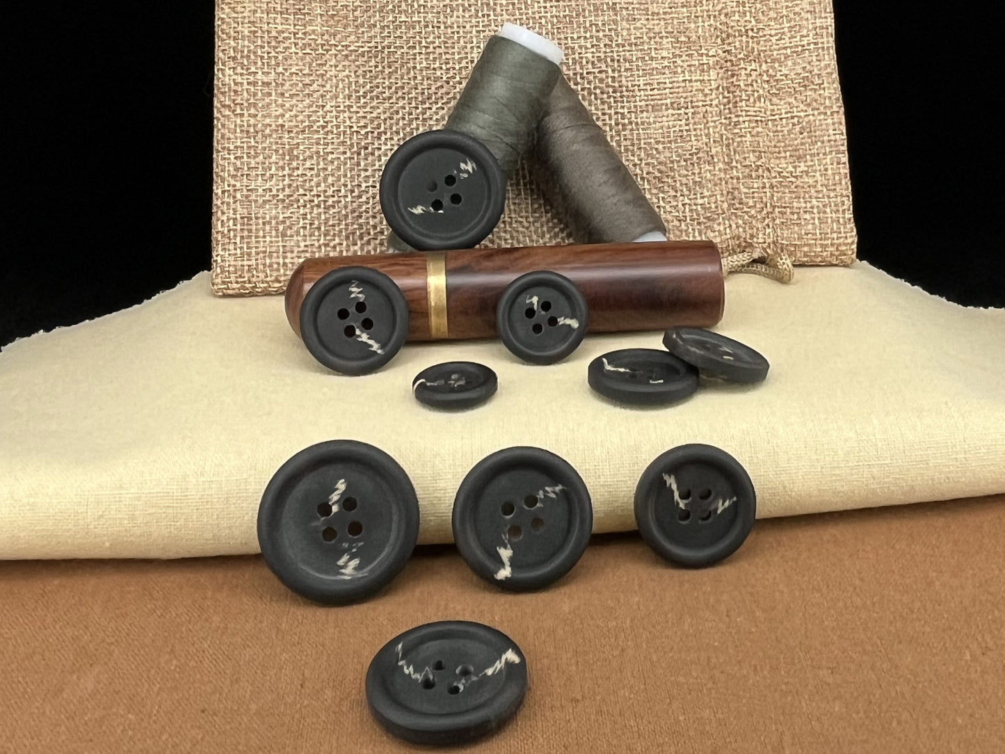Dark Grey Horn Imitation Buttons, Two Tones, 15-25mm (24L-40L). 4-Hole Sew On for Suits, Pants, Dresses, Coats, Jackets, Sweaters