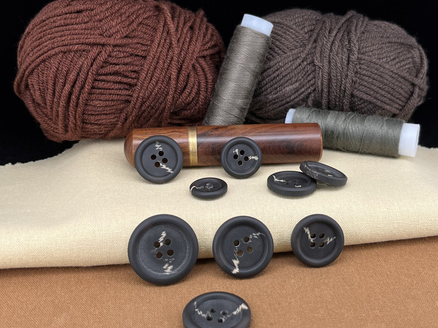 Dark Grey Horn Imitation Buttons, Two Tones, 15-25mm (24L-40L). 4-Hole Sew On for Suits, Pants, Dresses, Coats, Jackets, Sweaters