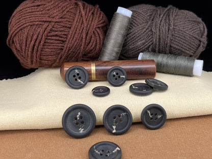 Dark Grey Horn Imitation Buttons, Two Tones, 15-25mm (24L-40L). 4-Hole Sew On for Suits, Pants, Dresses, Coats, Jackets, Sweaters