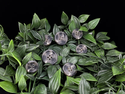 Grey Horn Imitation Buttons, Two Tones, 15-25mm (24L-40L). 4-Hole Sew On for Suits, Pants, Dresses, Coats, Jackets, Sweaters
