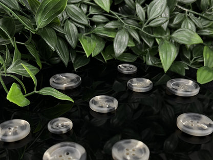 Grey Horn Imitation Buttons, Two Tones, 15-25mm (24L-40L). 4-Hole Sew On for Suits, Pants, Dresses, Coats, Jackets, Sweaters