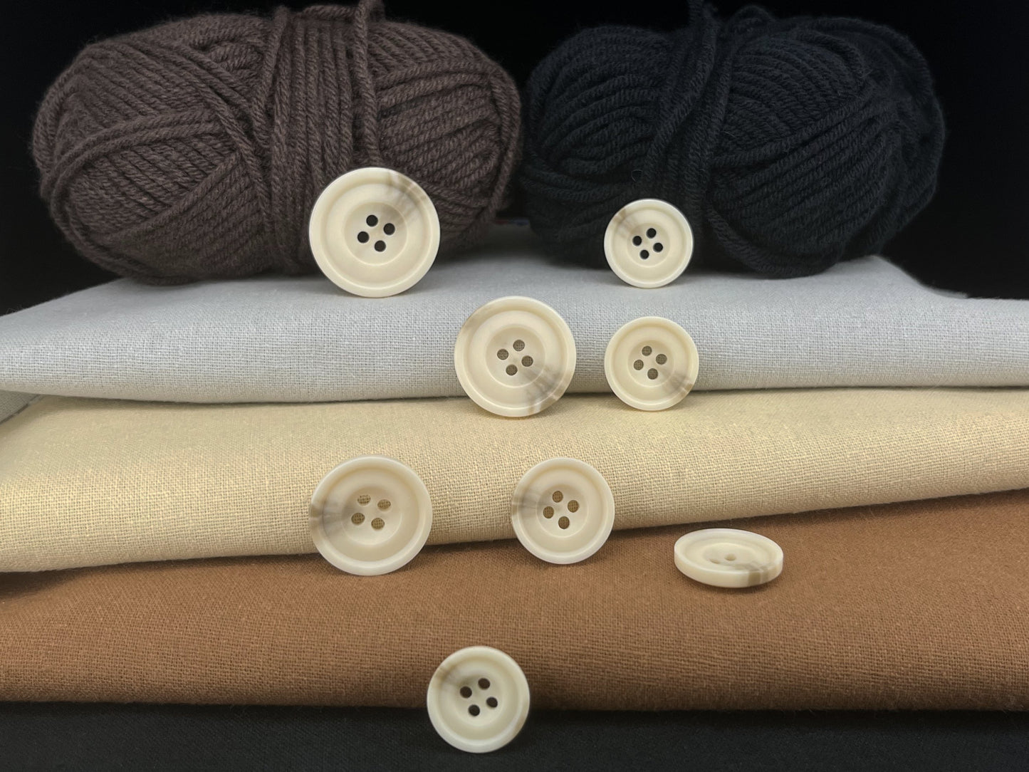 Beige Horn Imitation Resin Buttons, 15-25mm (24L-40L). 4-Hole Sew On for Suits, Pants, Dresses, Coats, Jackets & Sweaters
