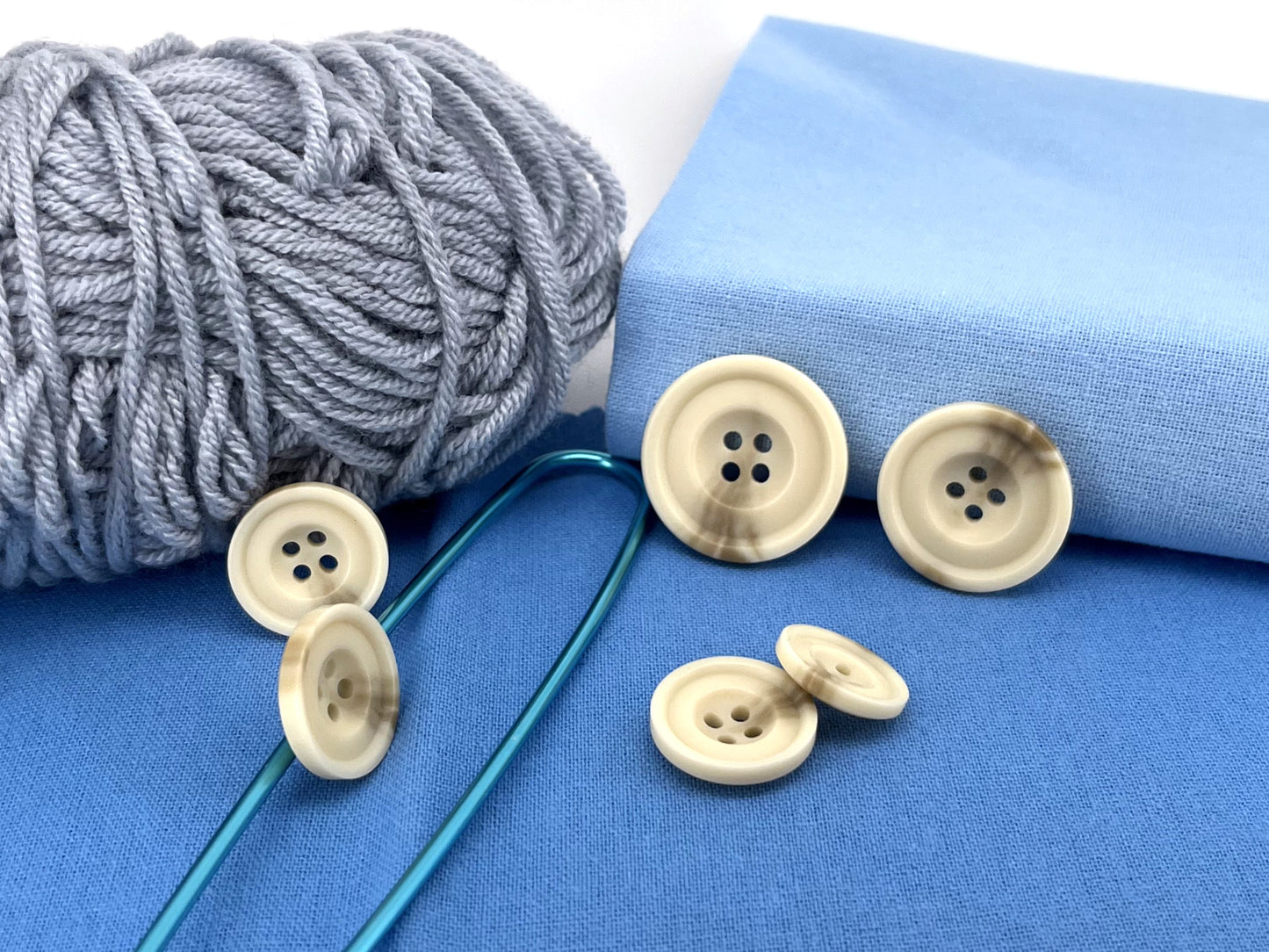 Beige Horn Imitation Resin Buttons, 15-25mm (24L-40L). 4-Hole Sew On for Suits, Pants, Dresses, Coats, Jackets & Sweaters
