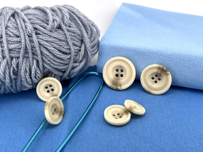 Beige Horn Imitation Resin Buttons, 15-25mm (24L-40L). 4-Hole Sew On for Suits, Pants, Dresses, Coats, Jackets & Sweaters