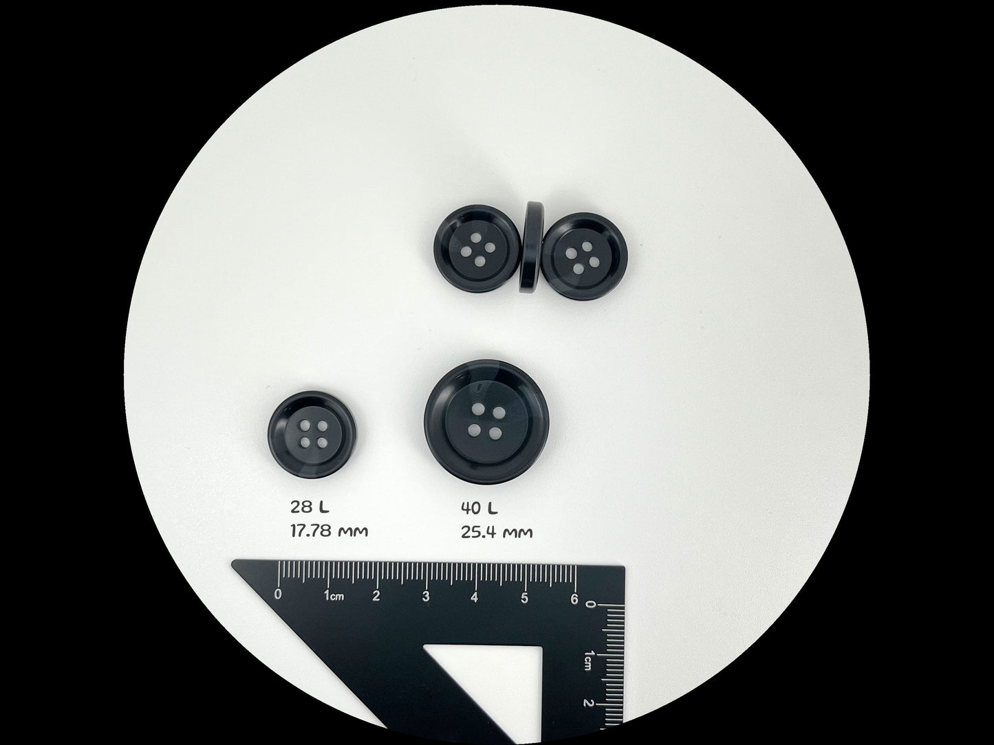 Black Horn Imitation Resin Buttons, 18mm & 25mm (28L & 40L). 4-Hole Sew On for Suits, Pants, Dresses, Coats, Jackets & Sweaters