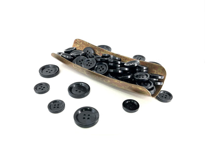Black Horn Imitation Resin Buttons, 18mm & 25mm (28L & 40L). 4-Hole Sew On for Suits, Pants, Dresses, Coats, Jackets & Sweaters