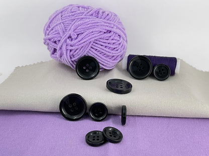 Black Horn Imitation Resin Buttons, 18mm & 25mm (28L & 40L). 4-Hole Sew On for Suits, Pants, Dresses, Coats, Jackets & Sweaters