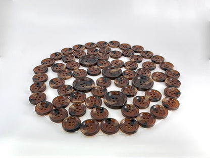 Dark Coffee Brown Horn Imitation Resin Buttons,18mm & 25mm (28L & 40L). 4-Hole Sew On for Suits, Pants, Dresses, Coats, Jackets & Sweaters