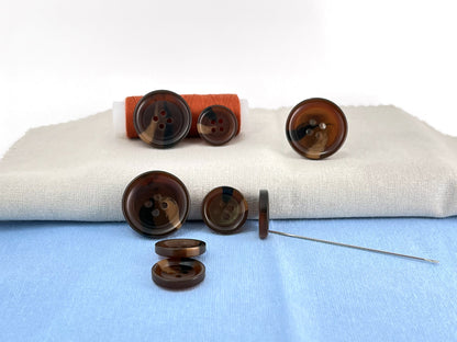 Dark Coffee Brown Horn Imitation Resin Buttons,18mm & 25mm (28L & 40L). 4-Hole Sew On for Suits, Pants, Dresses, Coats, Jackets & Sweaters