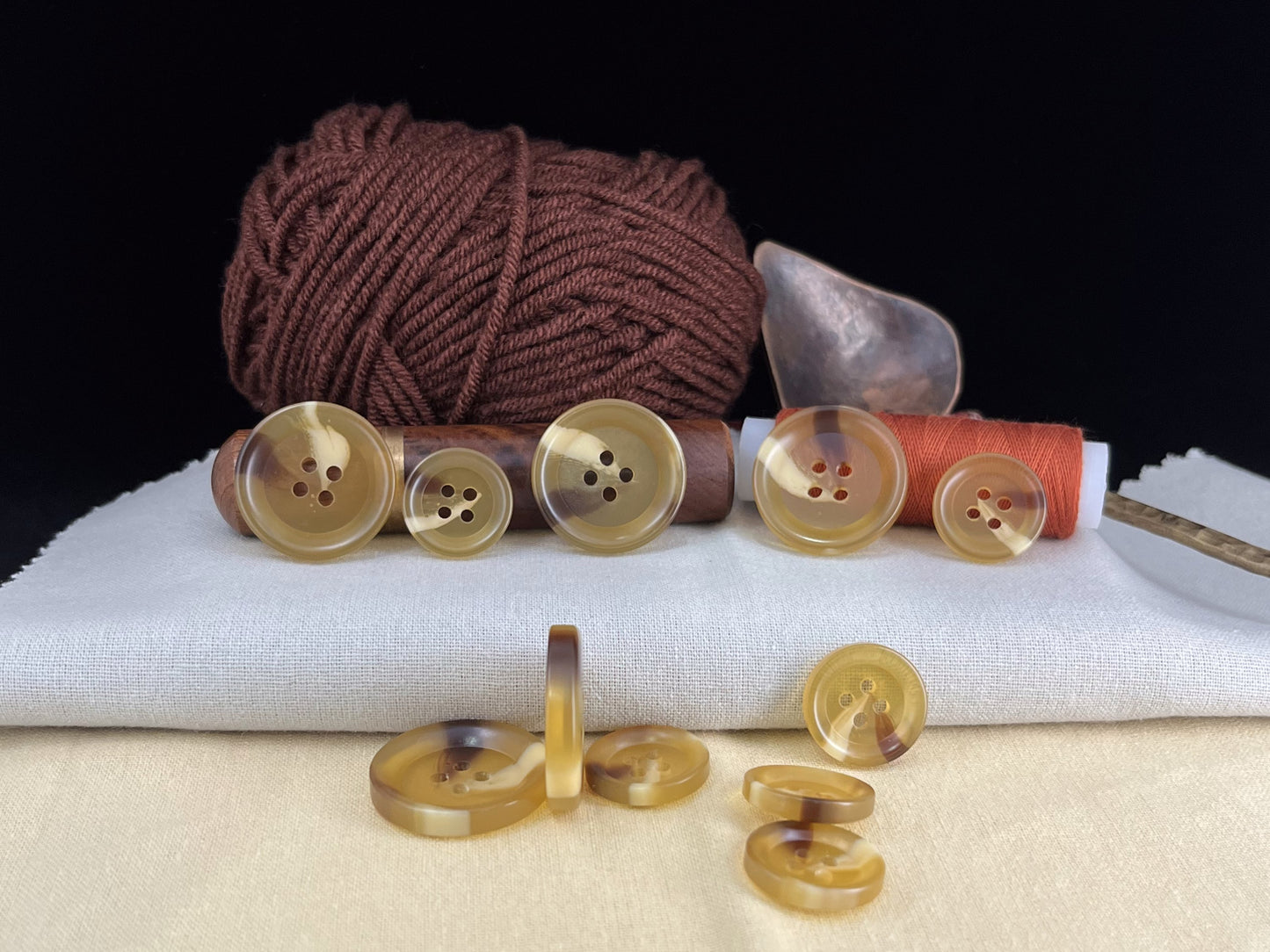 Light Coffee Brown Horn Imitation Resin Buttons,18mm & 25mm (28L & 40L). 4-Hole Sew On for Suits, Pants, Dresses, Coats, Jackets & Sweaters