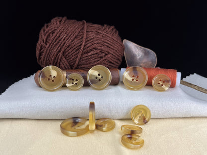 Light Coffee Brown Horn Imitation Resin Buttons,18mm & 25mm (28L & 40L). 4-Hole Sew On for Suits, Pants, Dresses, Coats, Jackets & Sweaters