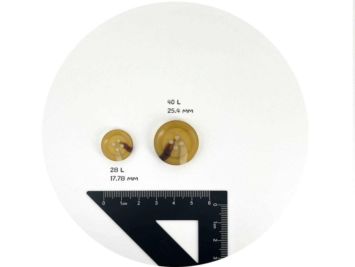 Light Coffee Brown Horn Imitation Resin Buttons,18mm & 25mm (28L & 40L). 4-Hole Sew On for Suits, Pants, Dresses, Coats, Jackets & Sweaters