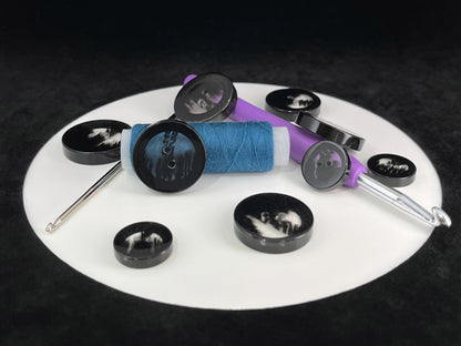 Black Translucent Horn Imitation Buttons with Solid Rim. 18-28mm (28L-44L), 2-Hole Sew On, for Jackets, Coats, Apparel & Crafts