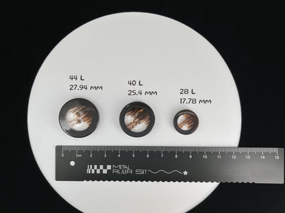 Brown Translucent Horn Imitation Buttons with Solid Rim. 18-28mm (28L-44L), 2-Hole Sew On, for Jackets, Coats, Apparel & Crafts