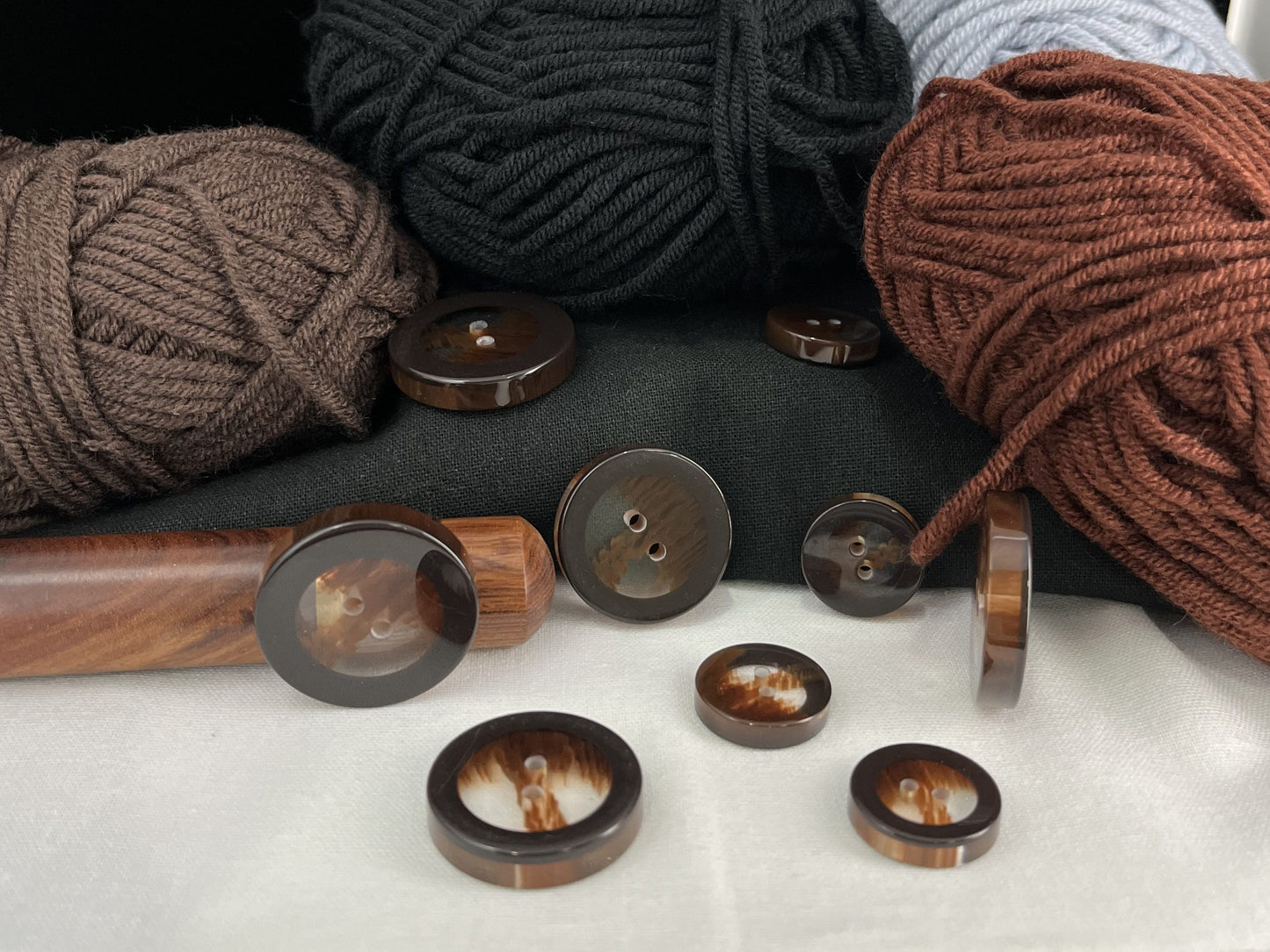 Brown Translucent Horn Imitation Buttons with Solid Rim. 18-28mm (28L-44L), 2-Hole Sew On, for Jackets, Coats, Apparel & Crafts