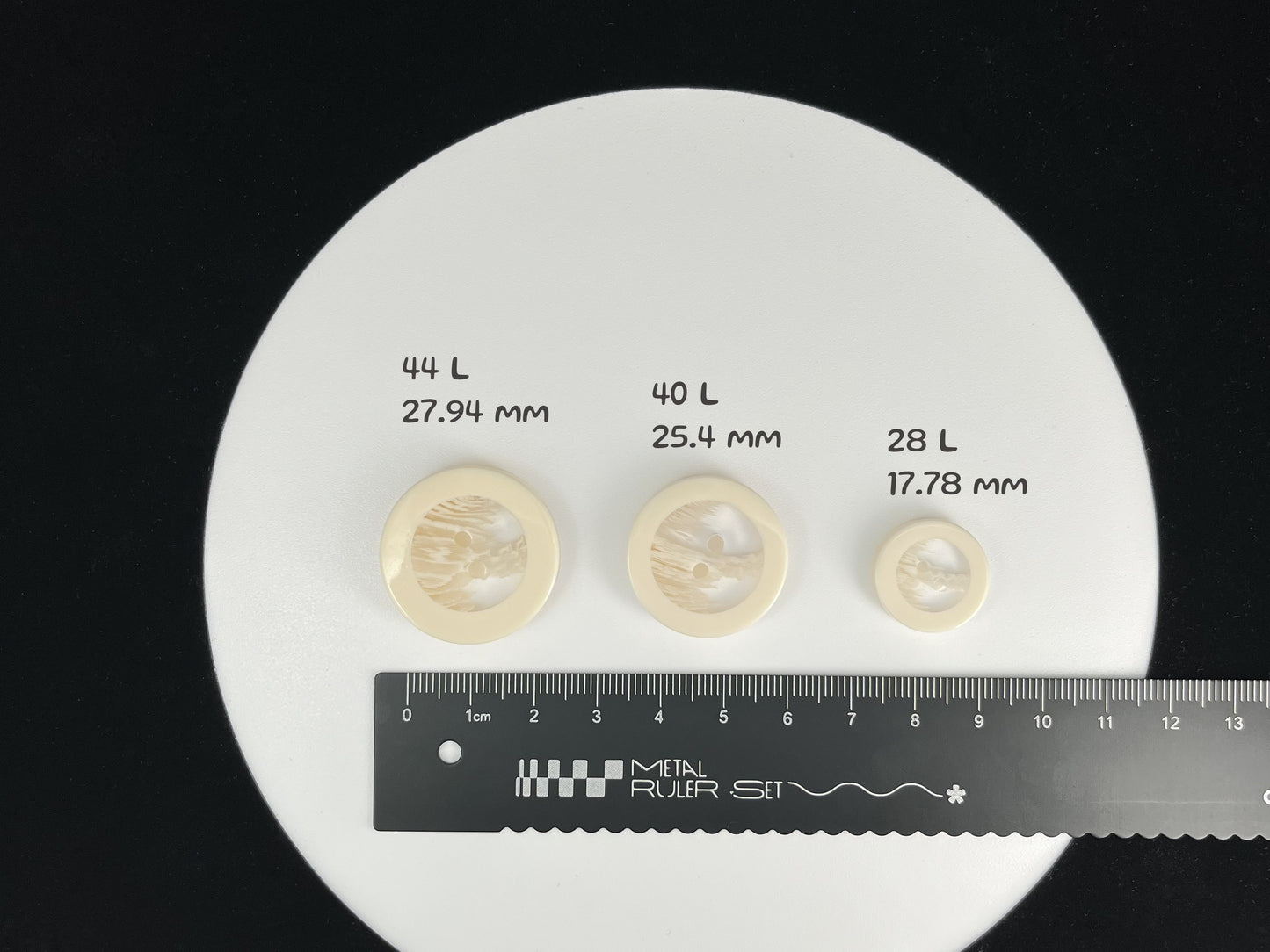 Off-White Translucent Horn Imitation Buttons with Solid Rim. 18-28mm (28L-44L), 2-Hole Sew On, for Jackets, Coats, Apparel & Crafts