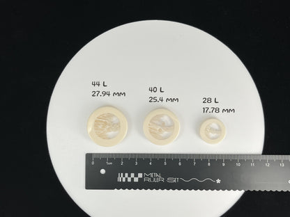 Off-White Translucent Horn Imitation Buttons with Solid Rim. 18-28mm (28L-44L), 2-Hole Sew On, for Jackets, Coats, Apparel & Crafts