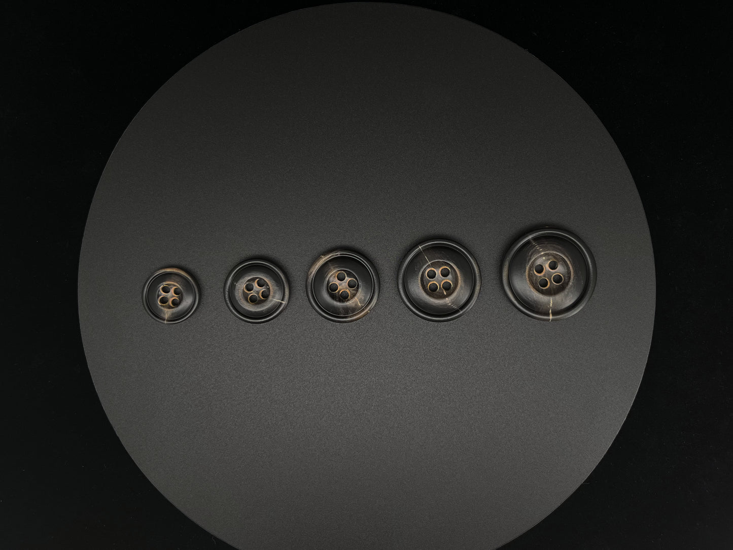 Dark Brown Burned Horn Imitation Buttons, 15-25mm (24L-40L). 4-Hole Sew On for Pants, Dresses, Coats, Jackets, Sweaters & Crafts