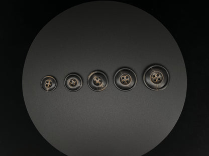 Dark Brown Burned Horn Imitation Buttons, 15-25mm (24L-40L). 4-Hole Sew On for Pants, Dresses, Coats, Jackets, Sweaters & Crafts