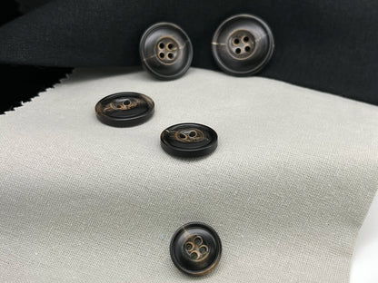 Dark Brown Burned Horn Imitation Buttons, 15-25mm (24L-40L). 4-Hole Sew On for Pants, Dresses, Coats, Jackets, Sweaters & Crafts