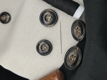 Dark Brown Burned Horn Imitation Buttons, 15-25mm (24L-40L). 4-Hole Sew On for Pants, Dresses, Coats, Jackets, Sweaters & Crafts