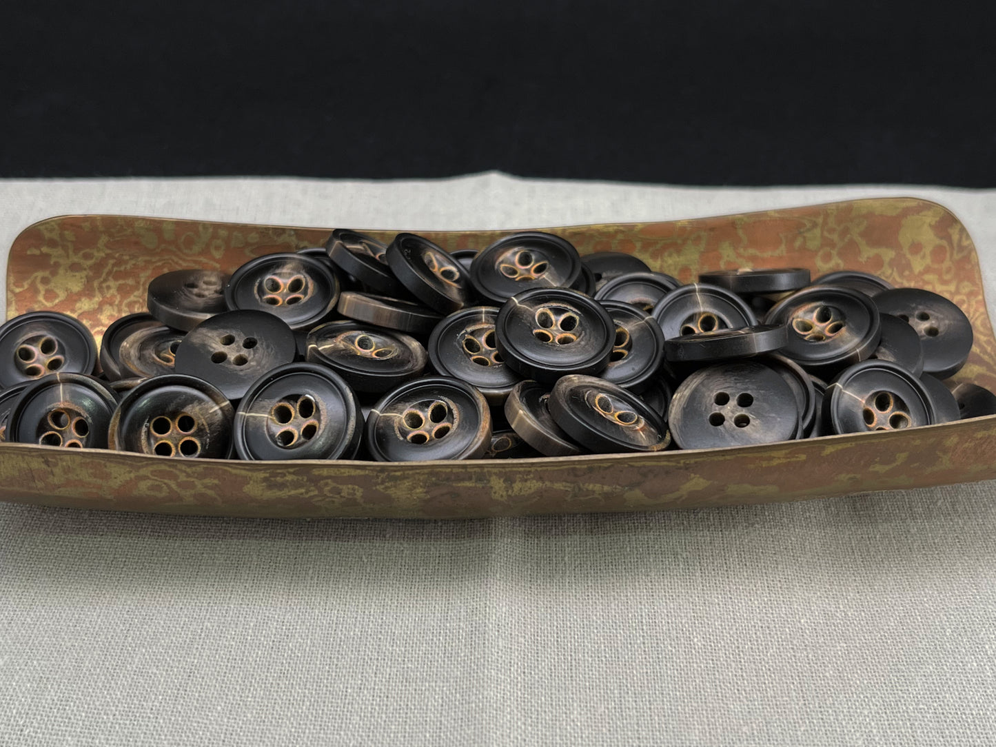 Dark Brown Burned Horn Imitation Buttons, 15-25mm (24L-40L). 4-Hole Sew On for Pants, Dresses, Coats, Jackets, Sweaters & Crafts