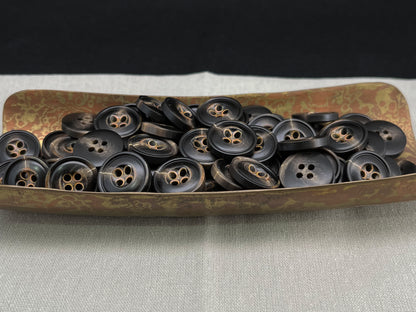 Dark Brown Burned Horn Imitation Buttons, 15-25mm (24L-40L). 4-Hole Sew On for Pants, Dresses, Coats, Jackets, Sweaters & Crafts