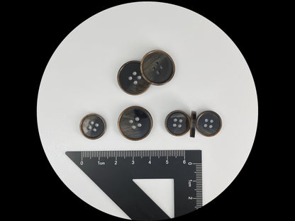 Black & Brown Pearlized Horn Imitation Buttons, 15mm & 20mm (24L & 32L). 4-Hole Sew On for Suits, Pants, Dresses, Coats, Jackets, Sweaters