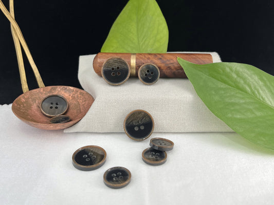 Black & Brown Pearlized Horn Imitation Buttons, 15mm & 20mm (24L & 32L). 4-Hole Sew On for Suits, Pants, Dresses, Coats, Jackets, Sweaters