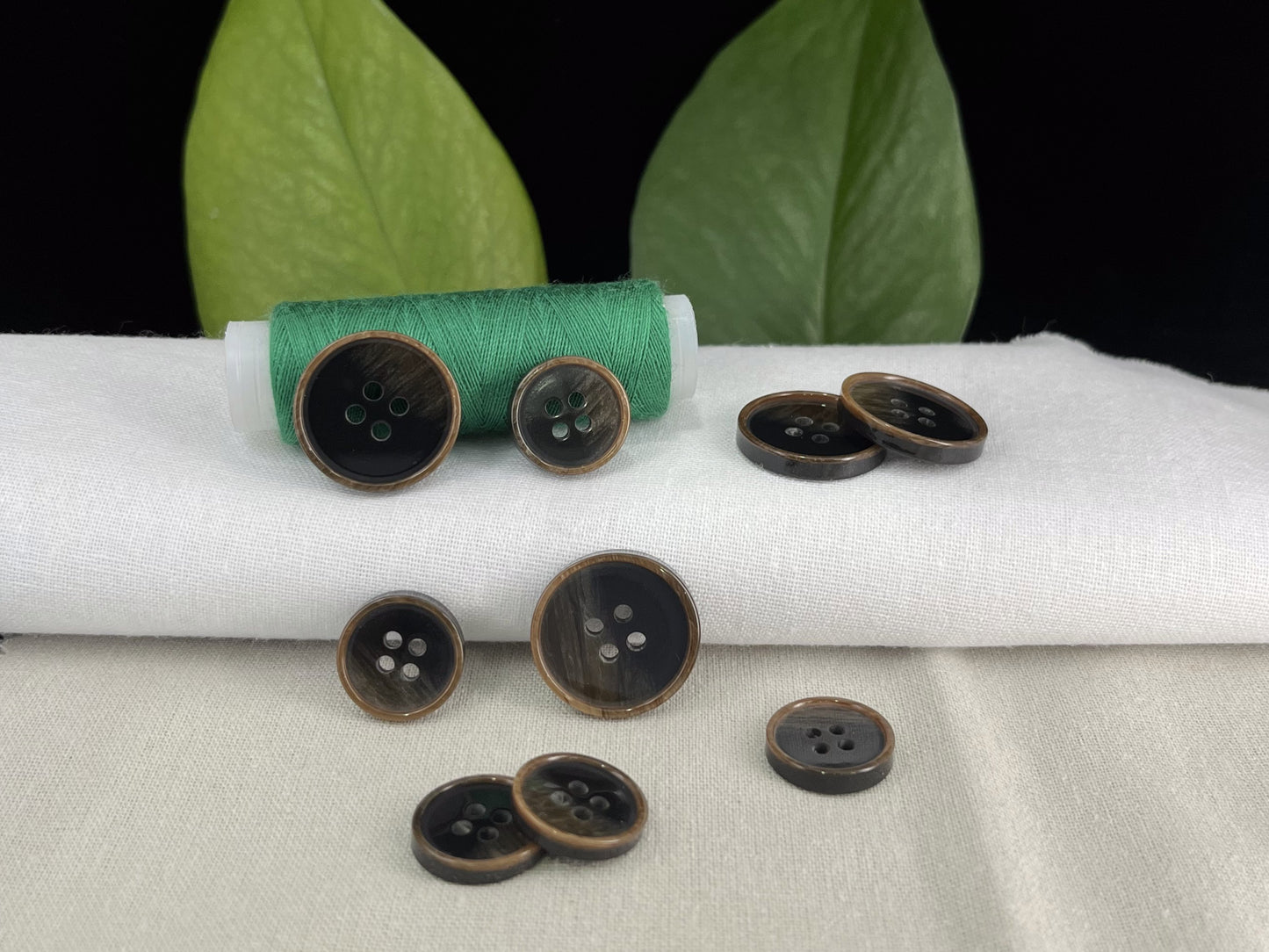 Black & Brown Pearlized Horn Imitation Buttons, 15mm & 20mm (24L & 32L). 4-Hole Sew On for Suits, Pants, Dresses, Coats, Jackets, Sweaters